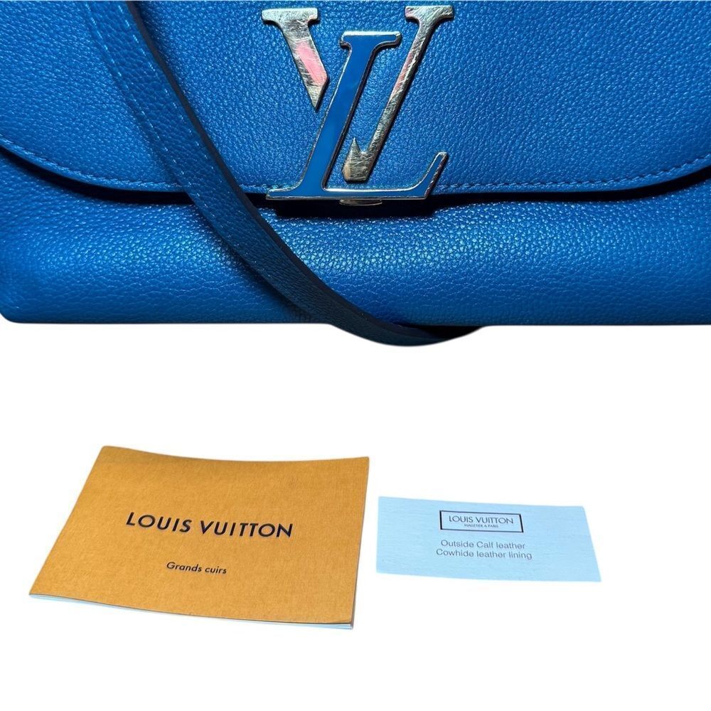 LOUIS VUITTON Blue Canard Taurillon Pebbled Leather Volta 2way Handbag Messenger - Picture 2 of 15